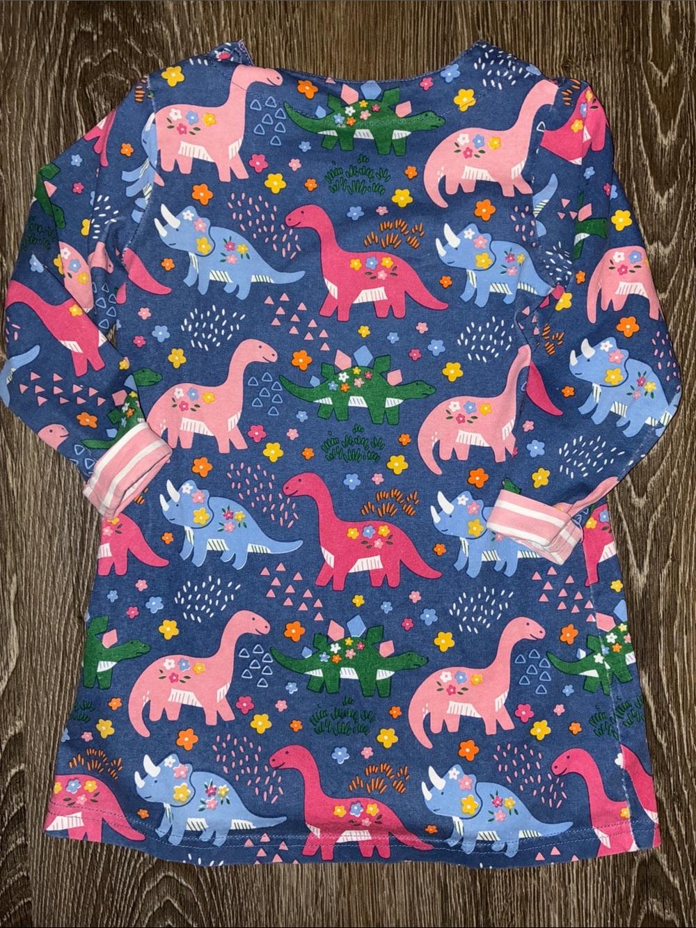 Girls' Dinosaur Print Dress - Navy with Pink, Blue & Green Dinosaurs 4T
